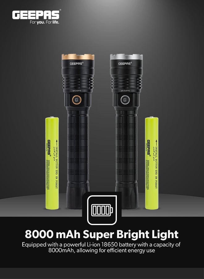 GEEPAS Rechargeable Zoom able LED Flashlight with 30W High-Power Super Bright Light and Aluminum Body Black  - Image 3