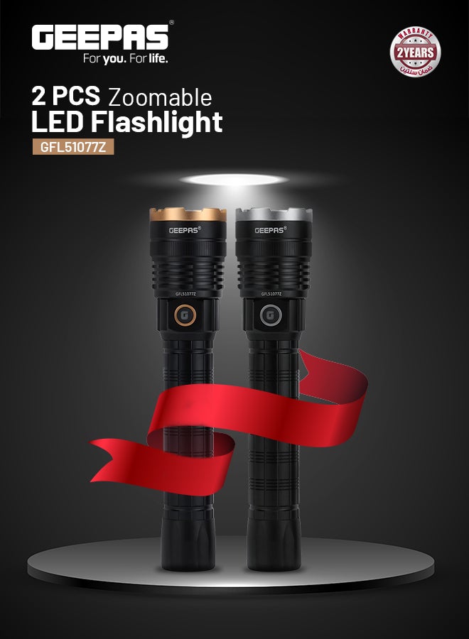 GEEPAS Rechargeable Zoom able LED Flashlight with 30W High-Power Super Bright Light and Aluminum Body Black  - Image 4