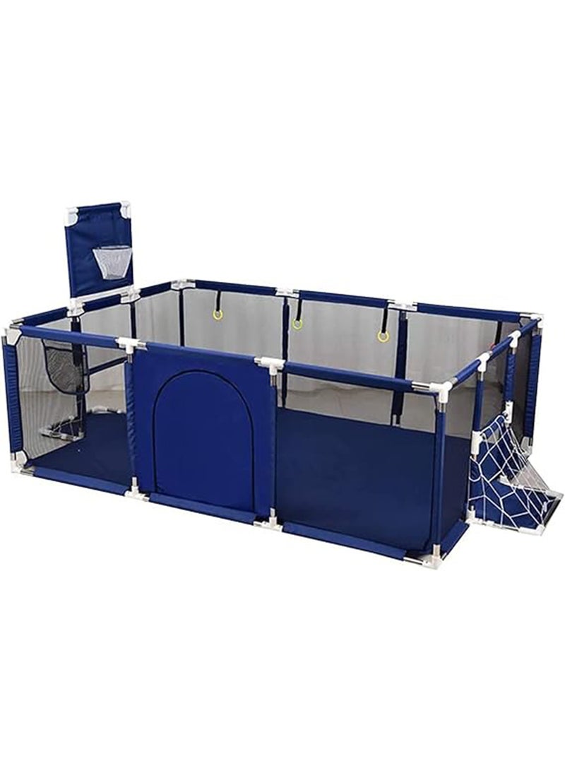 SKY-TOUCH - Large Toddler Stainless Steel Pipe Foldable Safe Playpen For Twin - Blue - Image 1