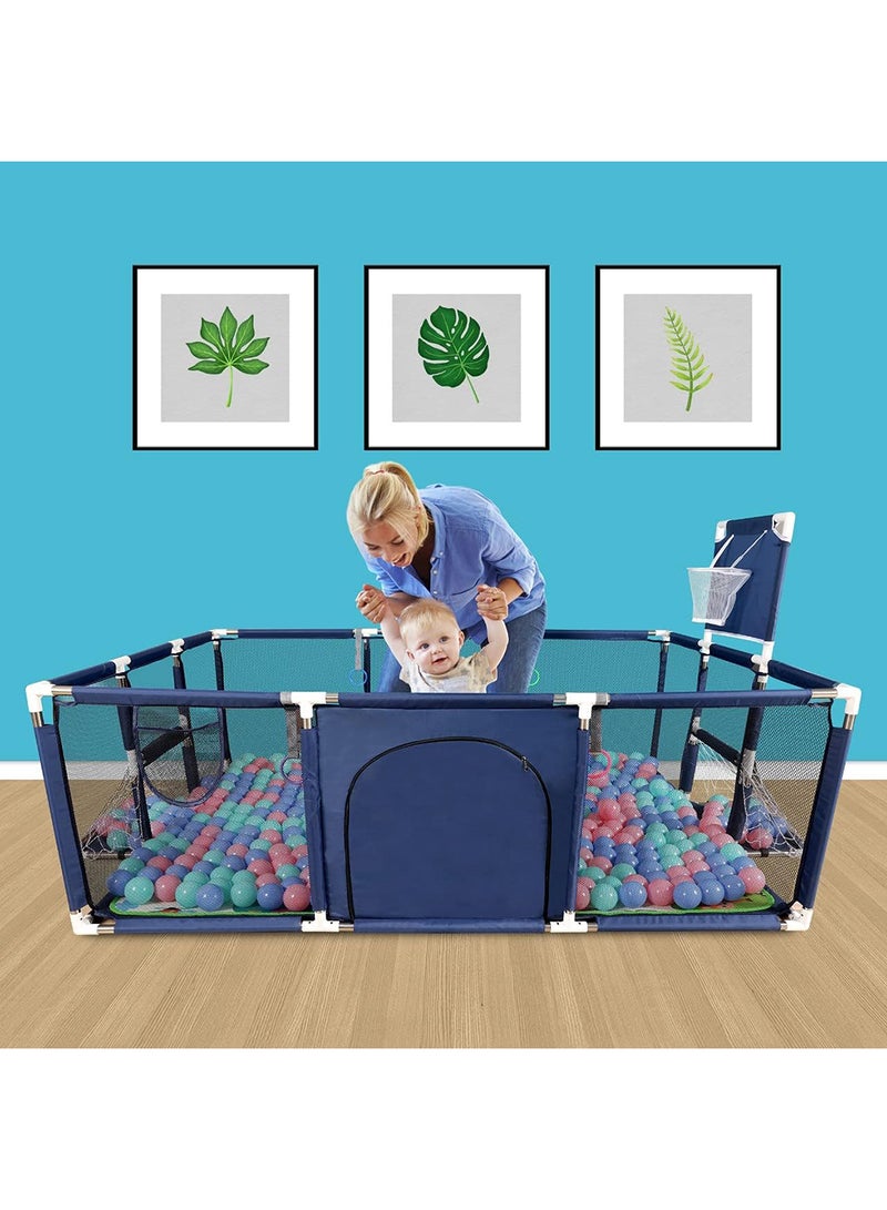 SKY-TOUCH - Large Toddler Stainless Steel Pipe Foldable Safe Playpen For Twin - Blue - Image 1
