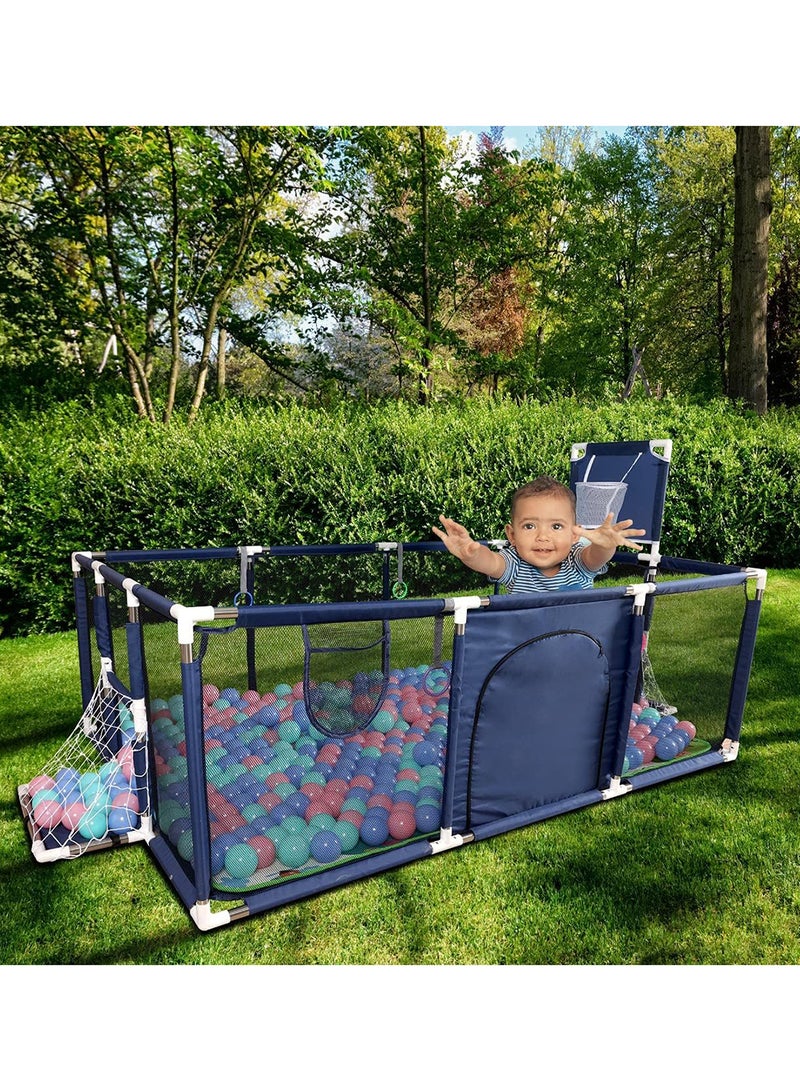 SKY-TOUCH - Large Toddler Stainless Steel Pipe Foldable Safe Playpen For Twin - Blue - Image 1