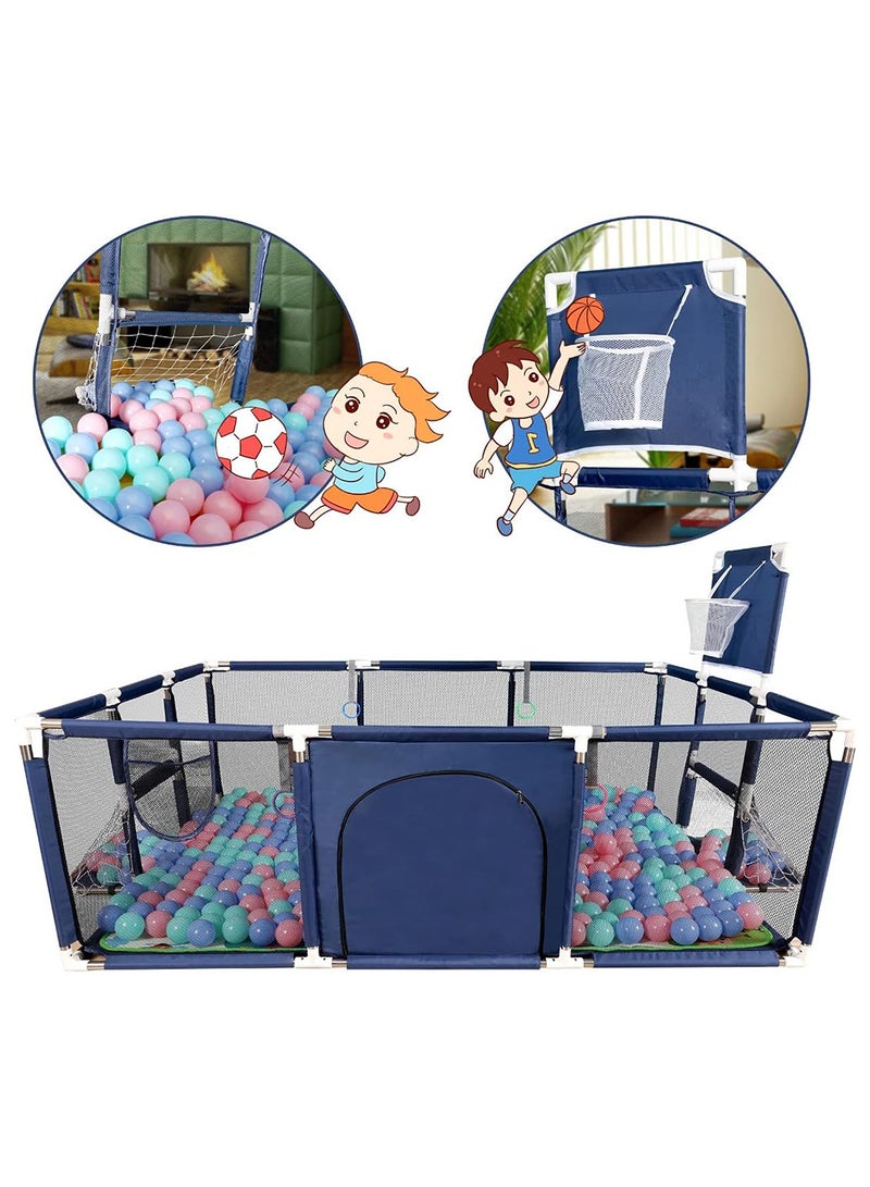 SKY-TOUCH - Large Toddler Stainless Steel Pipe Foldable Safe Playpen For Twin - Blue - Image 1