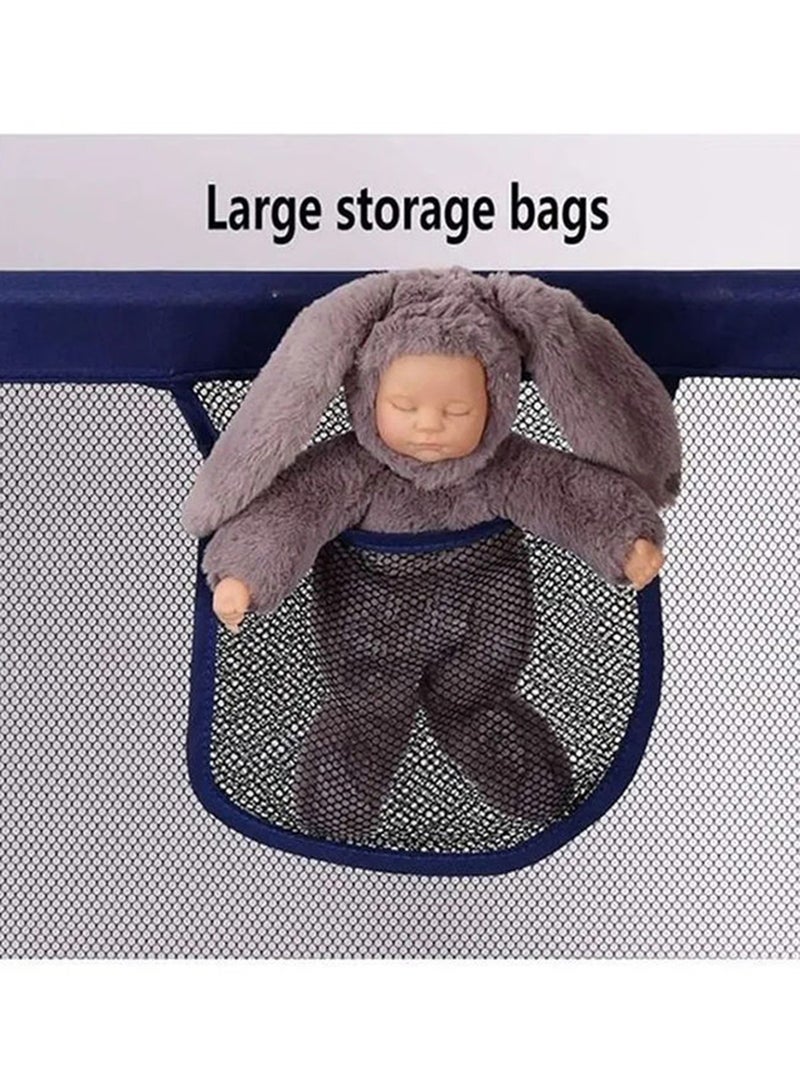SKY-TOUCH - Large Toddler Stainless Steel Pipe Foldable Safe Playpen For Twin - Blue - Image 1