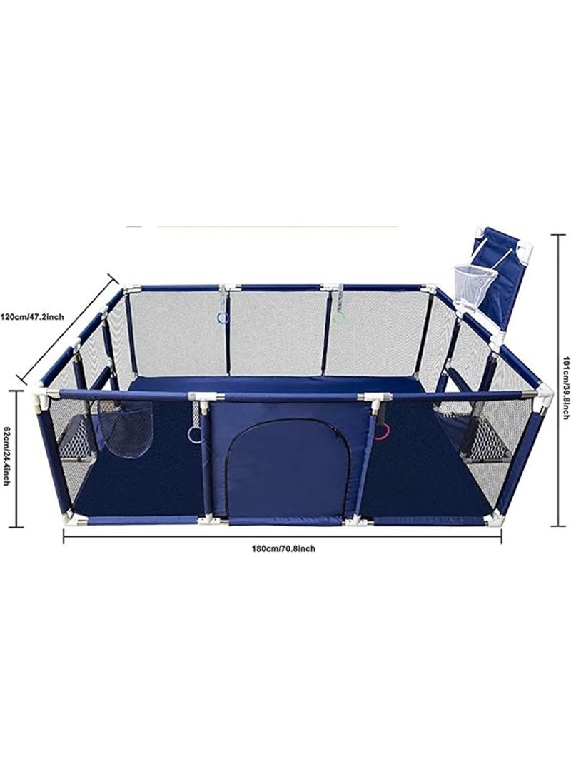 SKY-TOUCH - Large Toddler Stainless Steel Pipe Foldable Safe Playpen For Twin - Blue - Image 1
