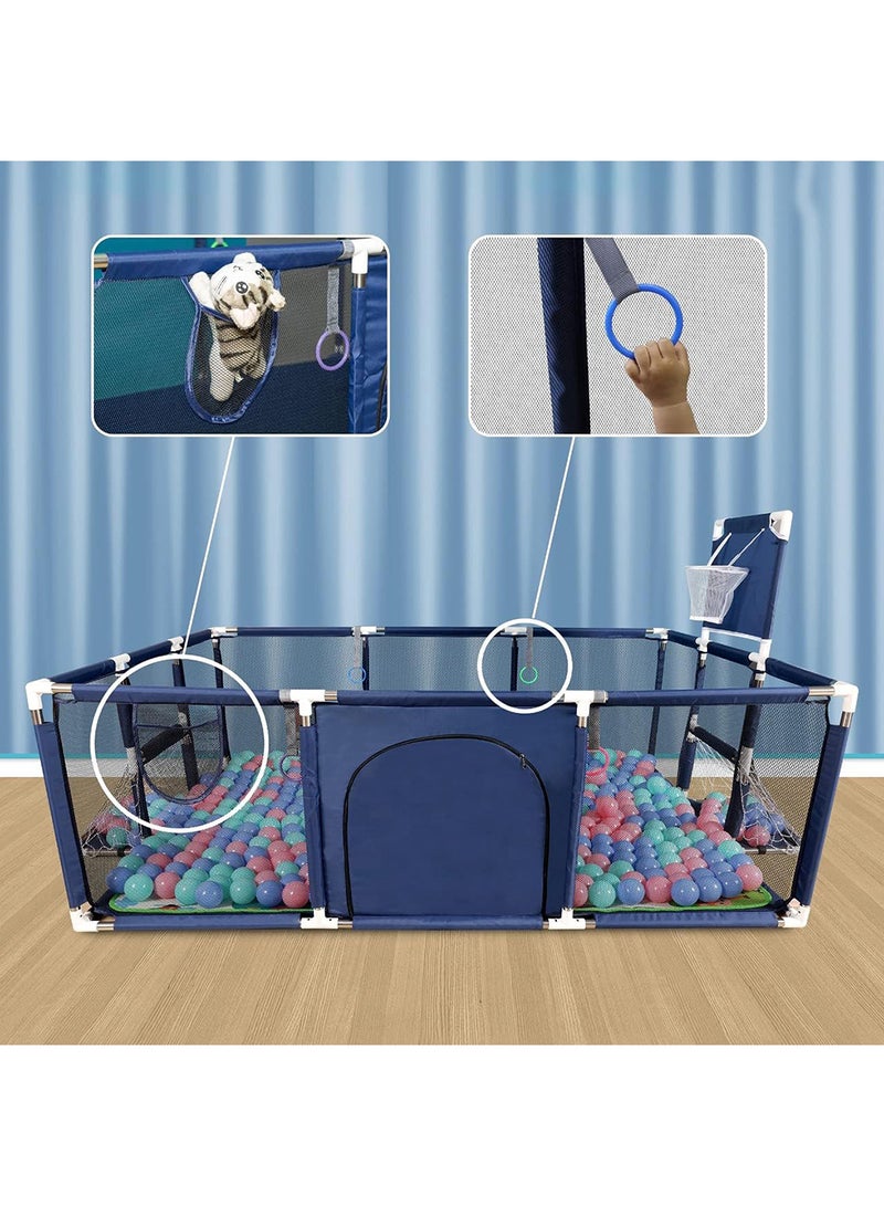 SKY-TOUCH - Large Toddler Stainless Steel Pipe Foldable Safe Playpen For Twin - Blue - Image 1