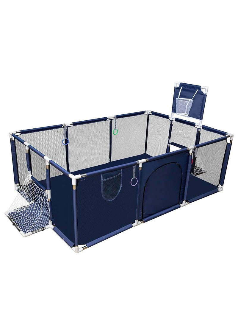 SKY-TOUCH Large Toddler Stainless Steel Pipe Foldable Safe Playpen For Twin - Blue - Image 1