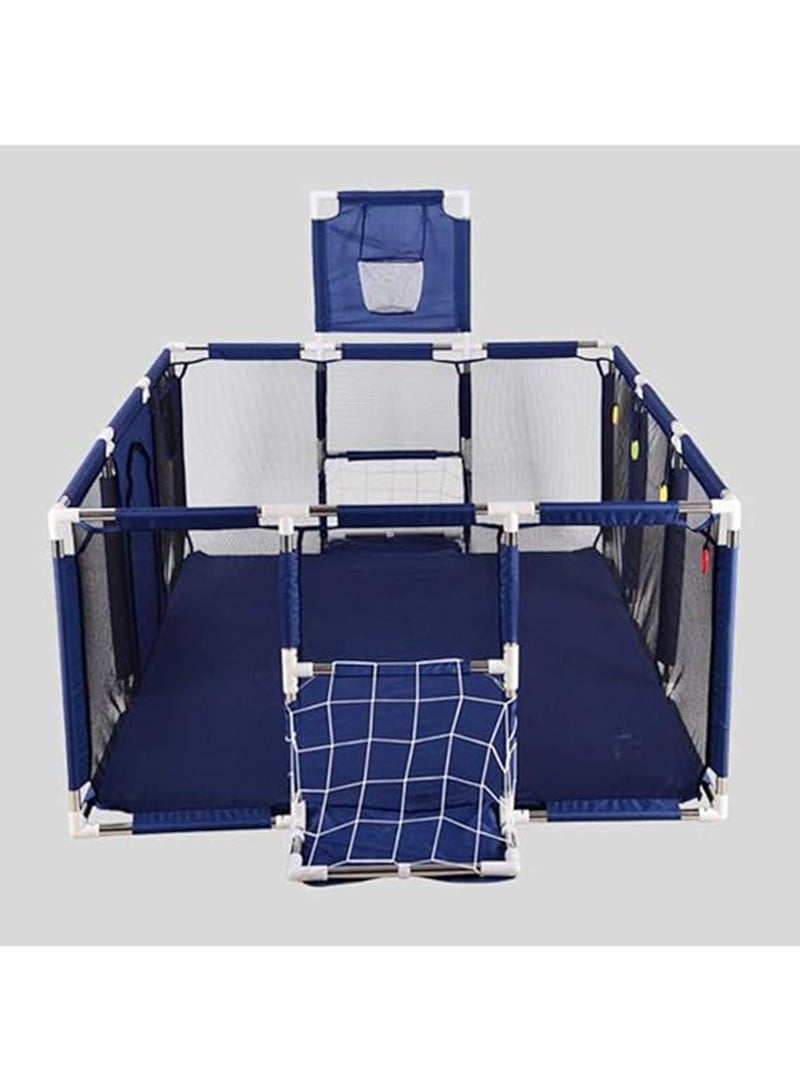 SKY-TOUCH Large Toddler Stainless Steel Pipe Foldable Safe Playpen For Twin - Blue - Image 4