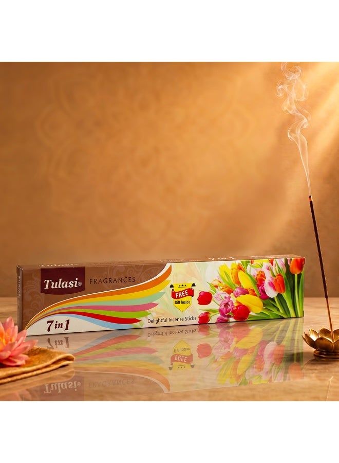 Tulasi 7-in-1 Assorted Incense Sticks (Agarbatti) for Pooja, Prayer, Meditation & Home Fragrance, 1 Pack Multicolour - Image 5
