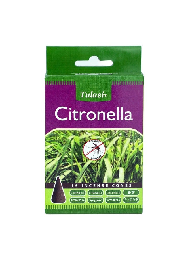 Tulasi Citronella Dhoop Incense Cones for Pooja, Prayer, Meditation & Home Fragrance, 1 Pack Citronella - Image 1