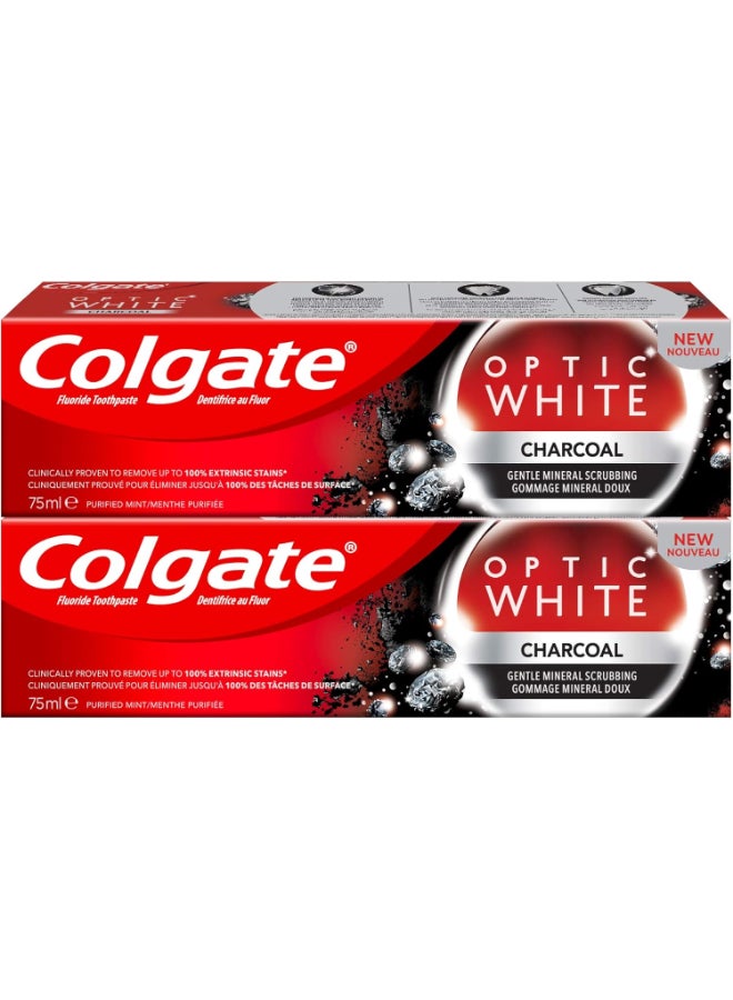 Colgate Optic White Charcoal Whitening Toothpaste 75ml Pack of 2