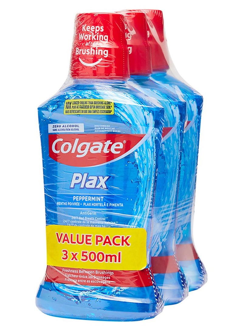 Colgate Pack Of 3 Plax Peppermint Mint Mouthwash 500ml - Image 1