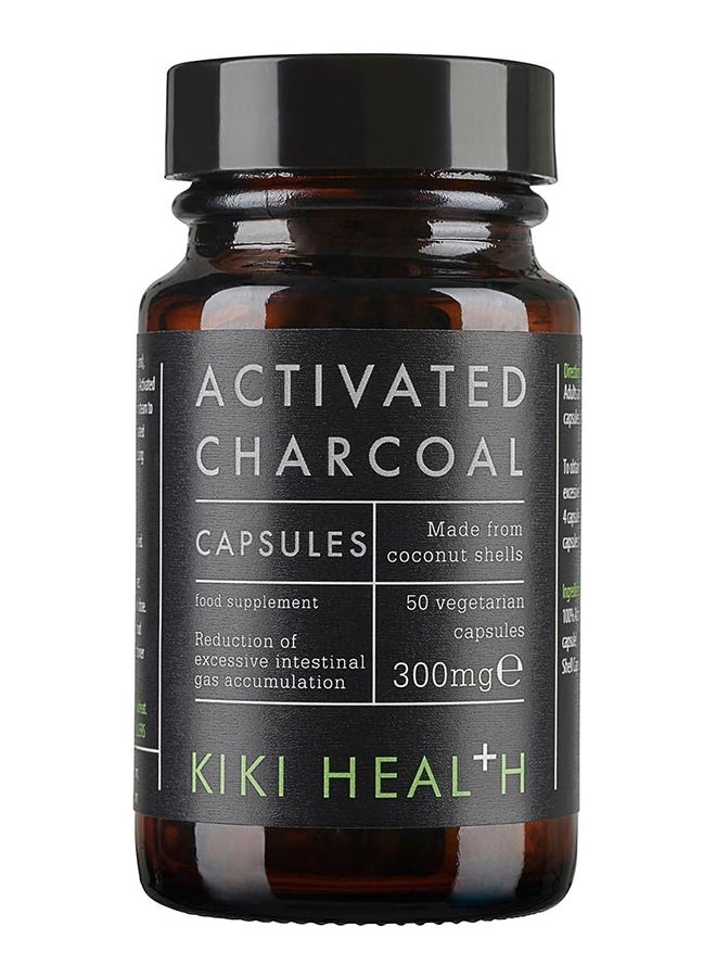 KIKI Health - Activated Charcoal Capsules Food Supplement Made From Coconut Shells 50 Vegetarian Capsules 300Mg - Image 1