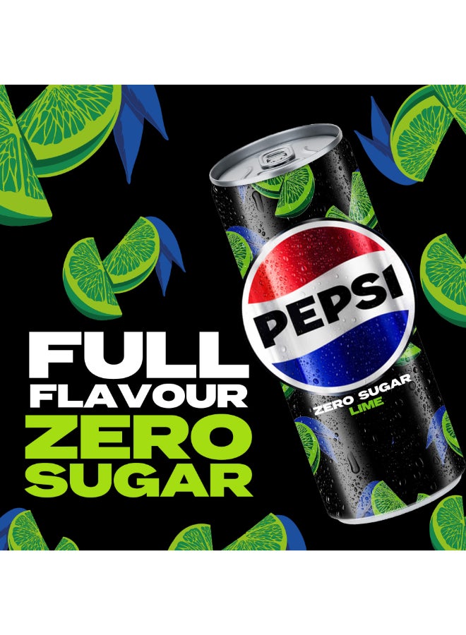 Pepsi - Zero Lime Flavor No Sugar Carbonated Soft Drink Can Lime Yellow 330.0ml Pack of 6 - Image 1
