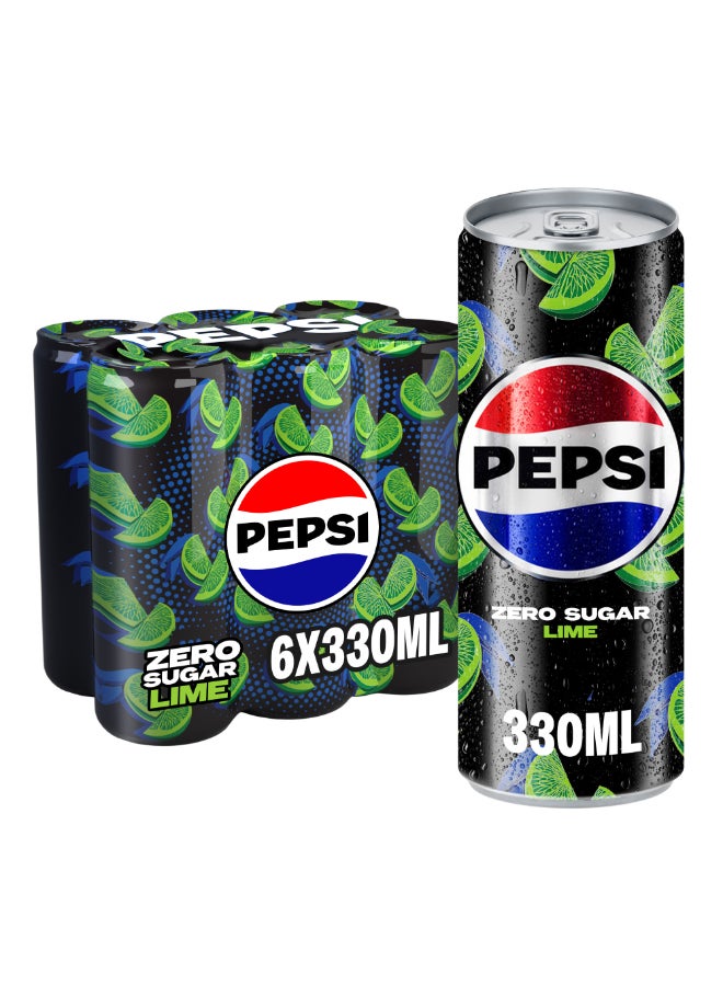 Pepsi - Zero Lime Flavor No Sugar Carbonated Soft Drink Can Lime Yellow 330.0ml Pack of 6 - Image 1