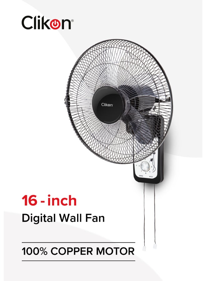 Clikon 16-Inch Wall Fan with 5 Leaf Blade Design, 1250 RPM, 3 Speed Setting, Swing Function, 2 Year Warranty 50 W CK2818 Black/White - Image 1