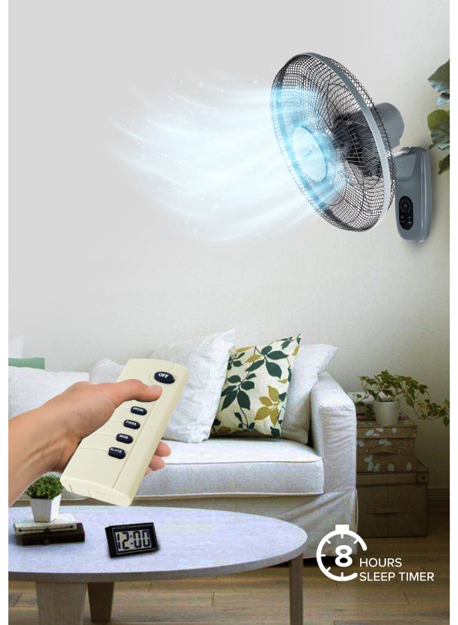 Clikon 16-Inch Wall Fan with Remote Control, 5 Leaf Blade Design, 1150 RPM, Timer & Swing Function, 3 Speed Setting, 2 Year Warranty 50 W CK2819 Grey/Black - Image 2