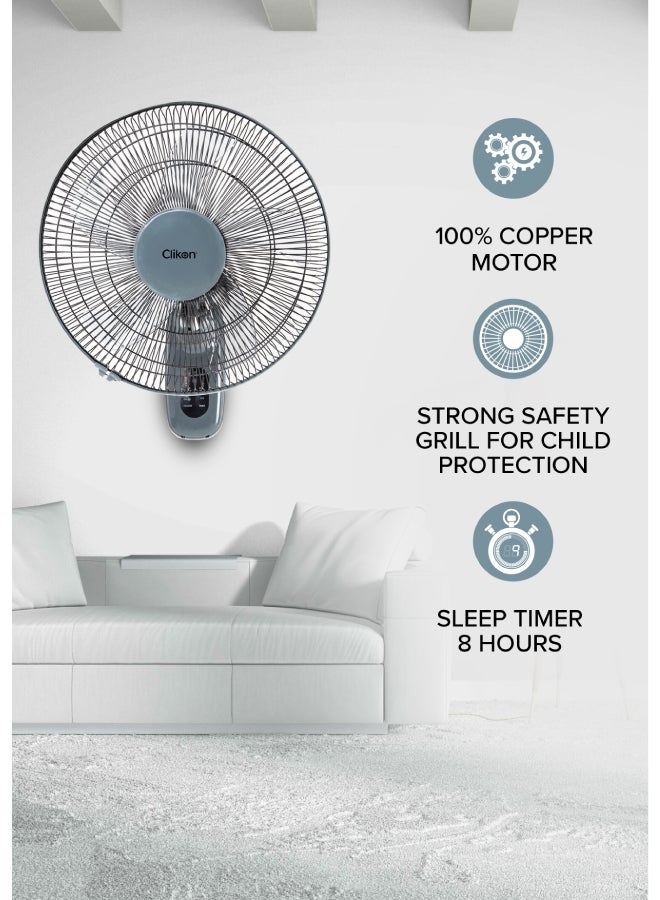 Clikon 16-Inch Wall Fan with Remote Control, 5 Leaf Blade Design, 1150 RPM, Timer & Swing Function, 3 Speed Setting, 2 Year Warranty 50 W CK2819 Grey/Black - Image 3