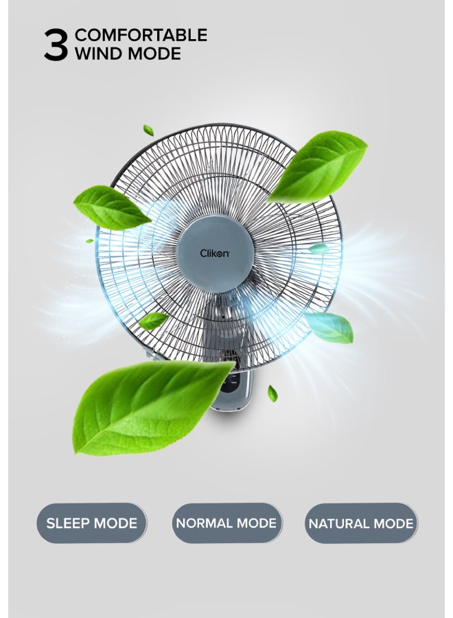 Clikon 16-Inch Wall Fan with Remote Control, 5 Leaf Blade Design, 1150 RPM, Timer & Swing Function, 3 Speed Setting, 2 Year Warranty 50 W CK2819 Grey/Black - Image 5