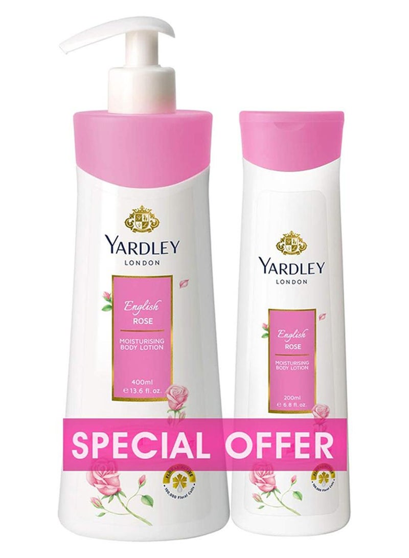Yardley Pack Of 2 Moisturizing Body Lotion English Rose 400+200ml