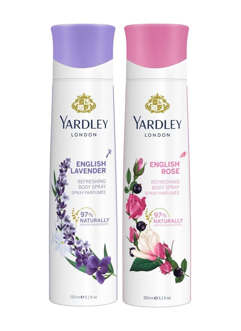 ياردلي مجموعة بخاخ للجسم من عبوتين بعطر اللافندر والورد 150ملليلتر - Image 1