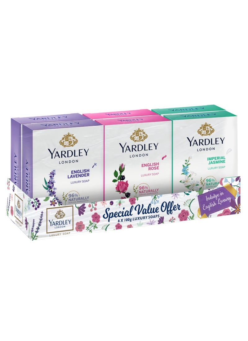 Yardley Luxury Soap Bar Imperial Lavender, Imperial Rose and Imperial Jasmine 100g Pack of 6 - Image 1