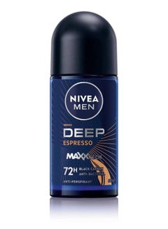 Nivea MEN DEEP Black Carbon Espresso, Antiperspirant for Men, Antibacterial, Roll-on 50ml  - Image 1