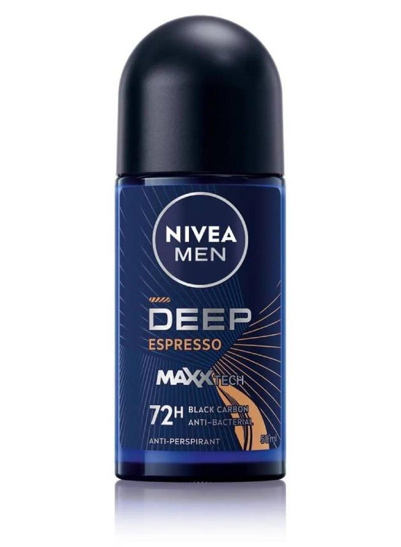 Nivea MEN DEEP Black Carbon Espresso, Antiperspirant for Men, Antibacterial, Roll-on 50ml - Image 1