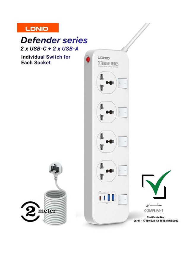 لدنيو مقبس تيار كهربي أبيض 2متر - Image 1