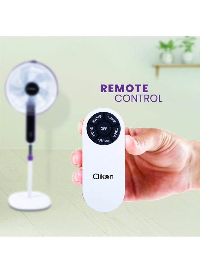 Clikon 16 Inch Turbo Pedesta Bliss Stand Fan with Digital Display and Remote Control, Strong Safety Grill, Adjustable Base Height 50 W CK2816 White/Pink - Image 4