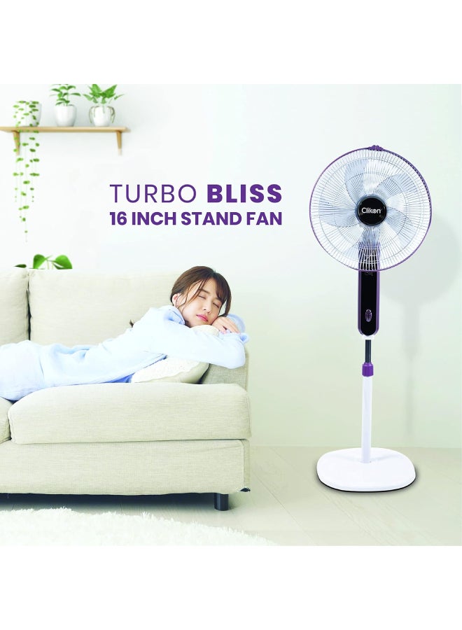 Clikon 16 Inch Turbo Pedesta Bliss Stand Fan with Digital Display and Remote Control, Strong Safety Grill, Adjustable Base Height 50 W CK2816 White/Pink - Image 5