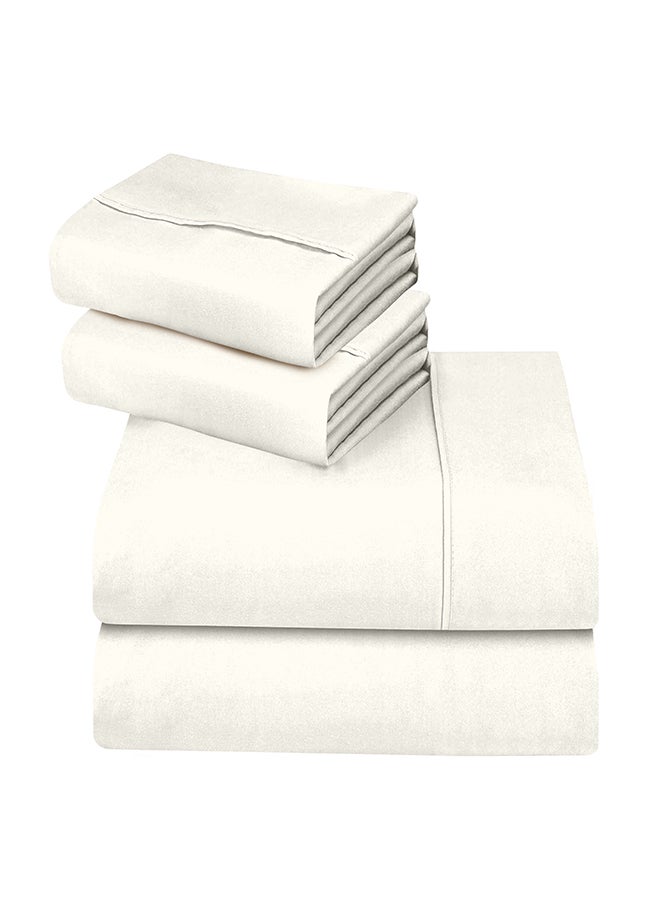CASAVIA 4-Piece 400 Thread Count 100% Cotton Solid Luxury Queen Size Bed Sheet Set Includes 1xFitted Sheet 60x80+15 inch 2xPillow Cover 20x30 inch 1xFlat Sheet Cotton Cotton Cream 90x102inch  - Image 4