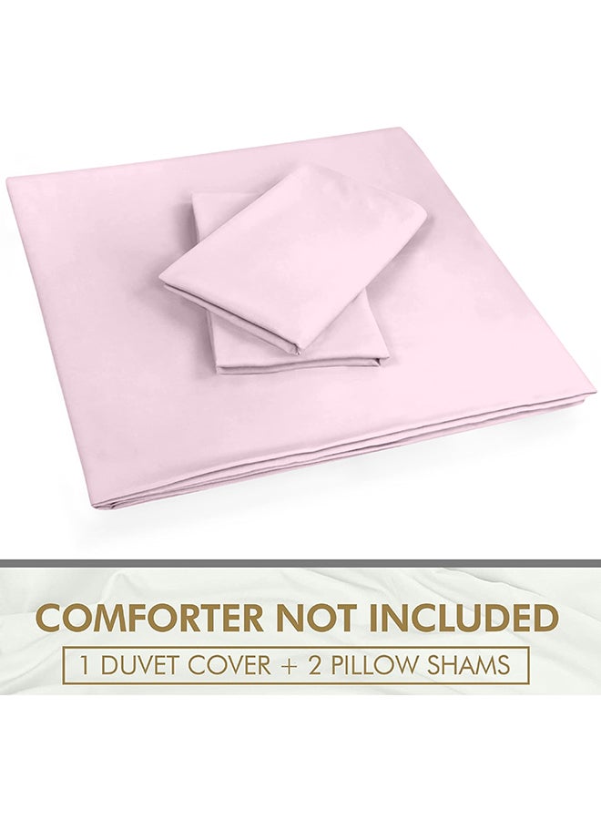 CASAVIA 3-Piece 400 Thread Count 100% Cotton Solid Luxury Queen Size Duvet Cover Set Includes 2xPillow Cover 20x26 inch, 1xDuvet Cover Cotton Light Pink 90x90inch  - Image 3