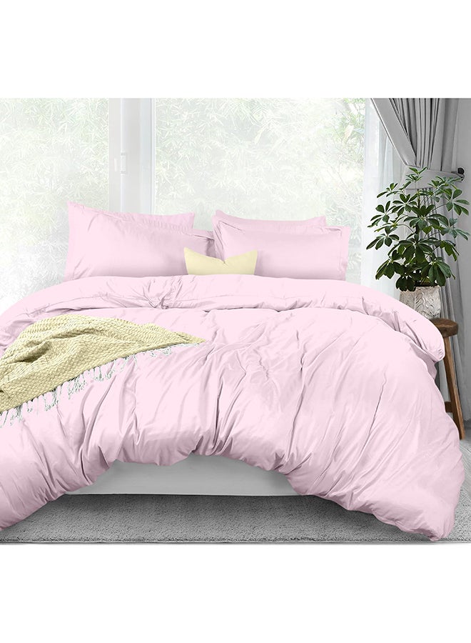 CASAVIA 3-Piece 400 Thread Count 100% Cotton Solid Luxury Queen Size Duvet Cover Set Includes 2xPillow Cover 20x26 inch, 1xDuvet Cover Cotton Light Pink 90x90inch  - Image 1