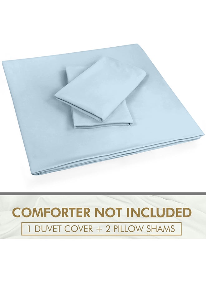 CASAVIA 3-Piece 400 Thread Count 100% Cotton Solid Luxury King Size Duvet Cover Set Includes 2xPillow Cover 20x36 inch, 1xDuvet Cover Cotton Light Blue 104x90inch  - Image 3