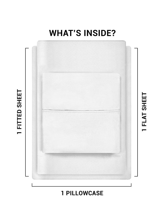 CASAVIA 3-Piece 400 Thread Count 100% Cotton Solid Luxury Twin Size Bed Sheet Set Includes 1xFitted Sheet 39x75+14 inch 1xPillow Cover 20x30 inch 1xFlat Sheet Cotton Cotton White 66x96inch  - Image 3