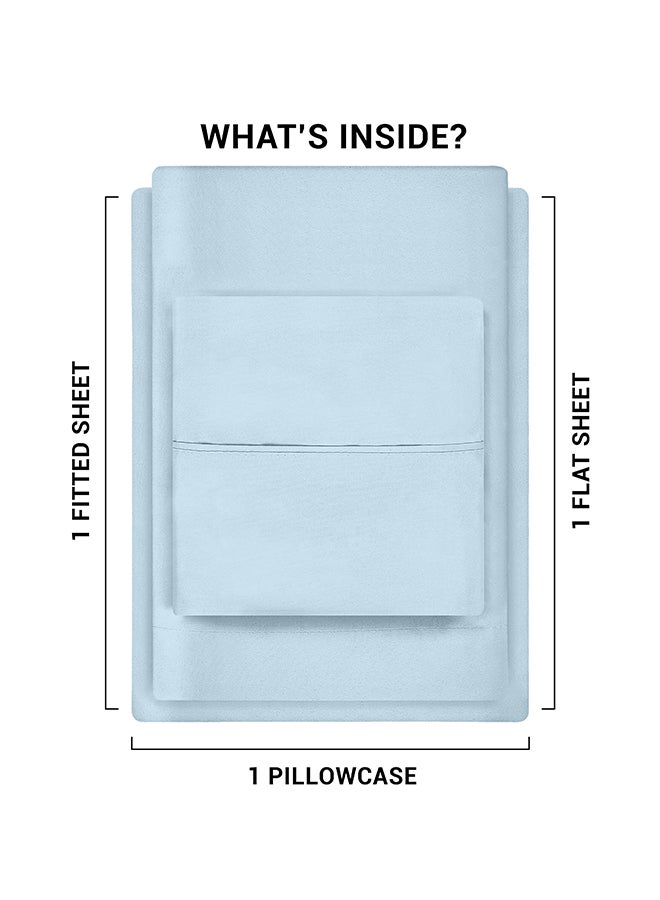CASAVIA 3-Piece 400 Thread Count 100% Cotton Solid Luxury Twin Size Bed Sheet Set Includes 1xFitted Sheet 39x75+14 inches 1xPillow Cover 20x30 inch 1xFlat Sheet Cotton Cotton Light Blue 66x96inch  - Image 3