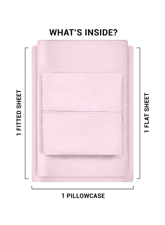 CASAVIA 3-Piece 400 Thread Count 100% Cotton Solid Luxury Twin Size Bed Sheet Set Includes 1xFitted Sheet 39x75+14 inch 1xPillow Cover 20x30 inch 1xFlat Sheet Cotton Cotton Pink 66x96inch  - Image 3