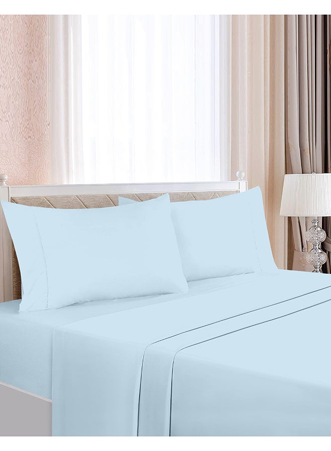 CASAVIA 4-Piece 400 Thread Count 100% Cotton Solid Luxury Twin Size Bed Sheet Set Includes 1xFitted Sheet 39x75+14 inch 2xPillow Cover 20x30 inch 1xFlat Sheet Cotton Cotton Light Blue 66x96inch  - Image 2