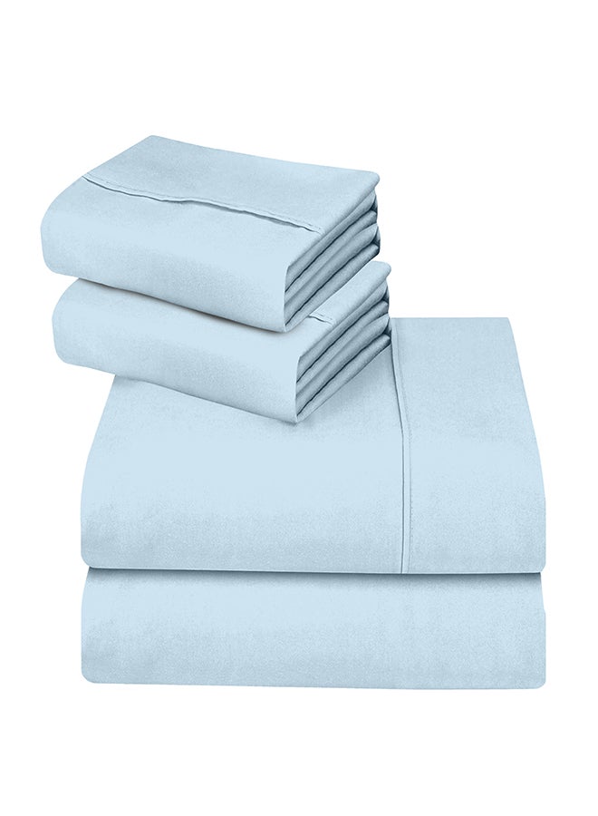 CASAVIA 4-Piece 400 Thread Count 100% Cotton Solid Luxury Twin Size Bed Sheet Set Includes 1xFitted Sheet 39x75+14 inch 2xPillow Cover 20x30 inch 1xFlat Sheet Cotton Cotton Light Blue 66x96inch  - Image 4