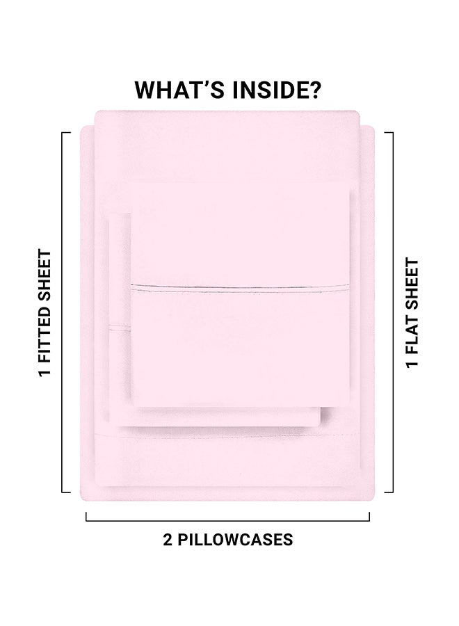 CASAVIA 4-Piece 400 Thread Count 100% Cotton Solid Luxury Twin Bed Sheet Set Includes 1xFitted Sheet 39x75+14 inch 2xPillow Cover 20x30 inch 1xFlat Sheet Cotton Light Cotton Pink 66x96inch  - Image 3
