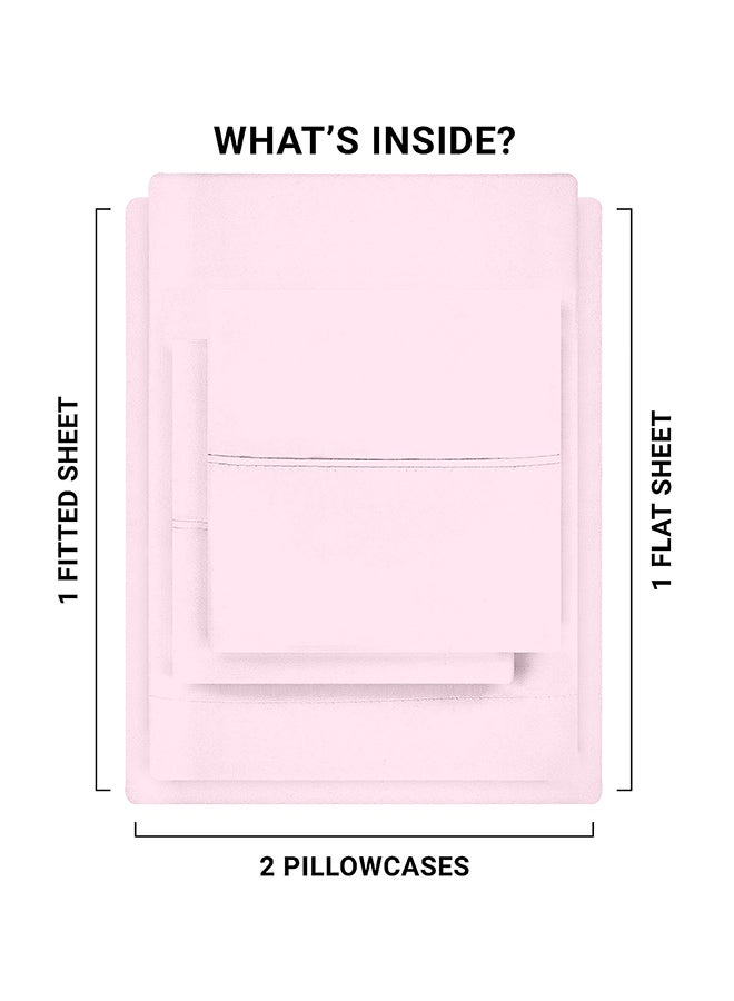 CASAVIA 4-Piece 400 Thread Count 100% Cotton Solid Luxury Twin XL Bed Sheet Set Includes 1xFitted Sheet 39x80+14 inch 2xPillow Cover 20x30 inch 1xFlat Sheet Cotton Cotton Pink 66x102inch  - Image 3