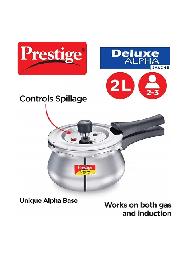 Prestige Deluxe Alpha Svachh Baby Handi Stainless Steel Pressure Cooker with Lid Black/Silver 2Liters