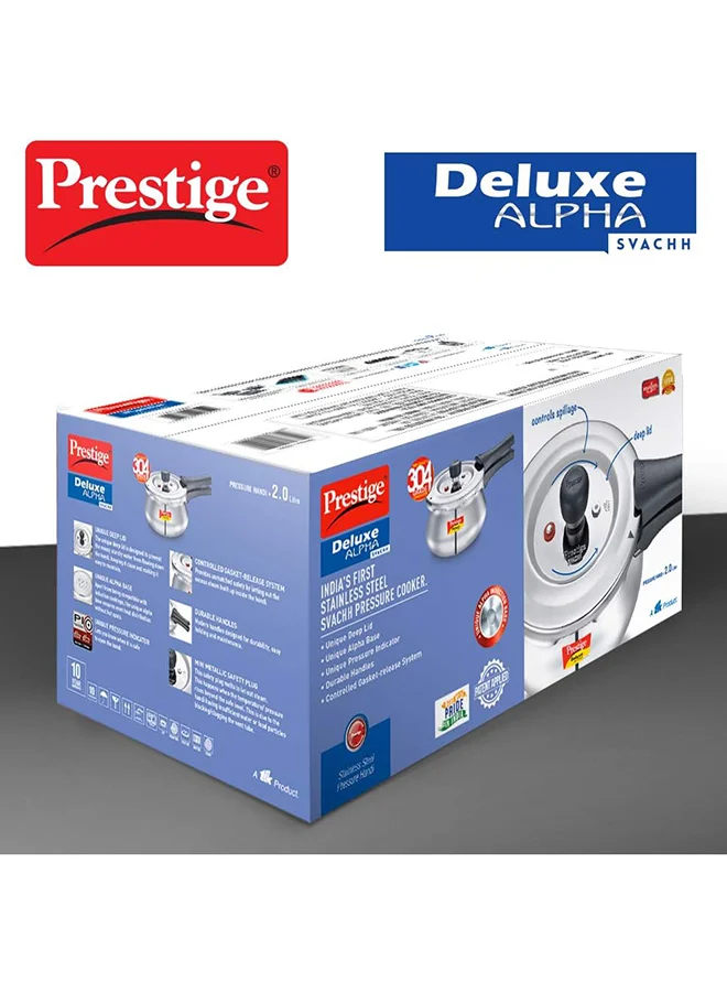 Prestige Deluxe Alpha Svachh Baby Handi Stainless Steel Pressure Cooker with Lid Black/Silver 2Liters