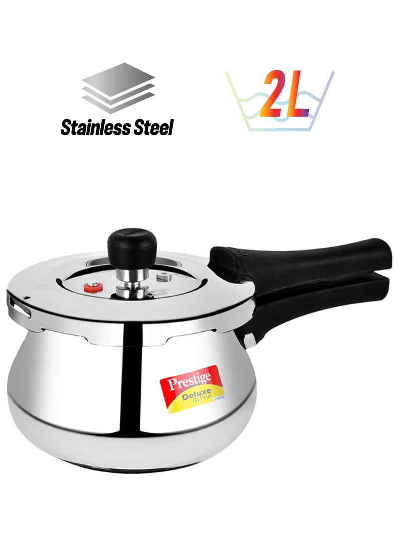 Prestige Deluxe Alpha Svachh Baby Handi Stainless Steel Pressure Cooker with Lid Black/Silver 2Liters - Image 1