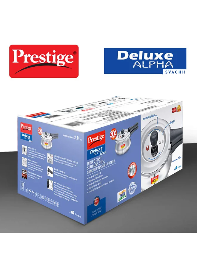 Prestige Deluxe Alpha Svachh Stainless Steel Spillage Control Pressure Cooker Silver 3Liters
