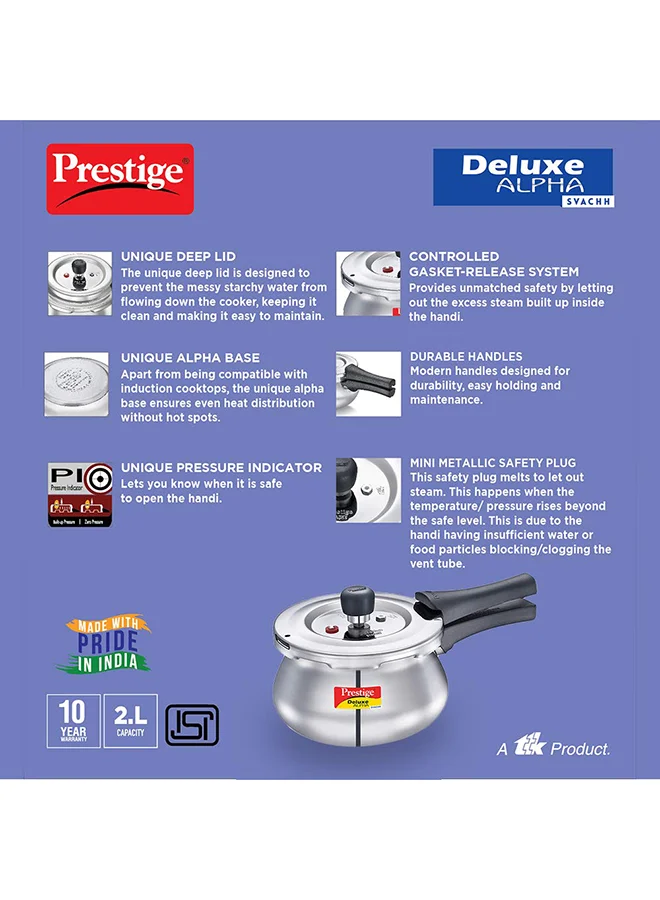 Prestige Deluxe Alpha Svachh Stainless Steel Spillage Control Pressure Cooker Silver 3Liters