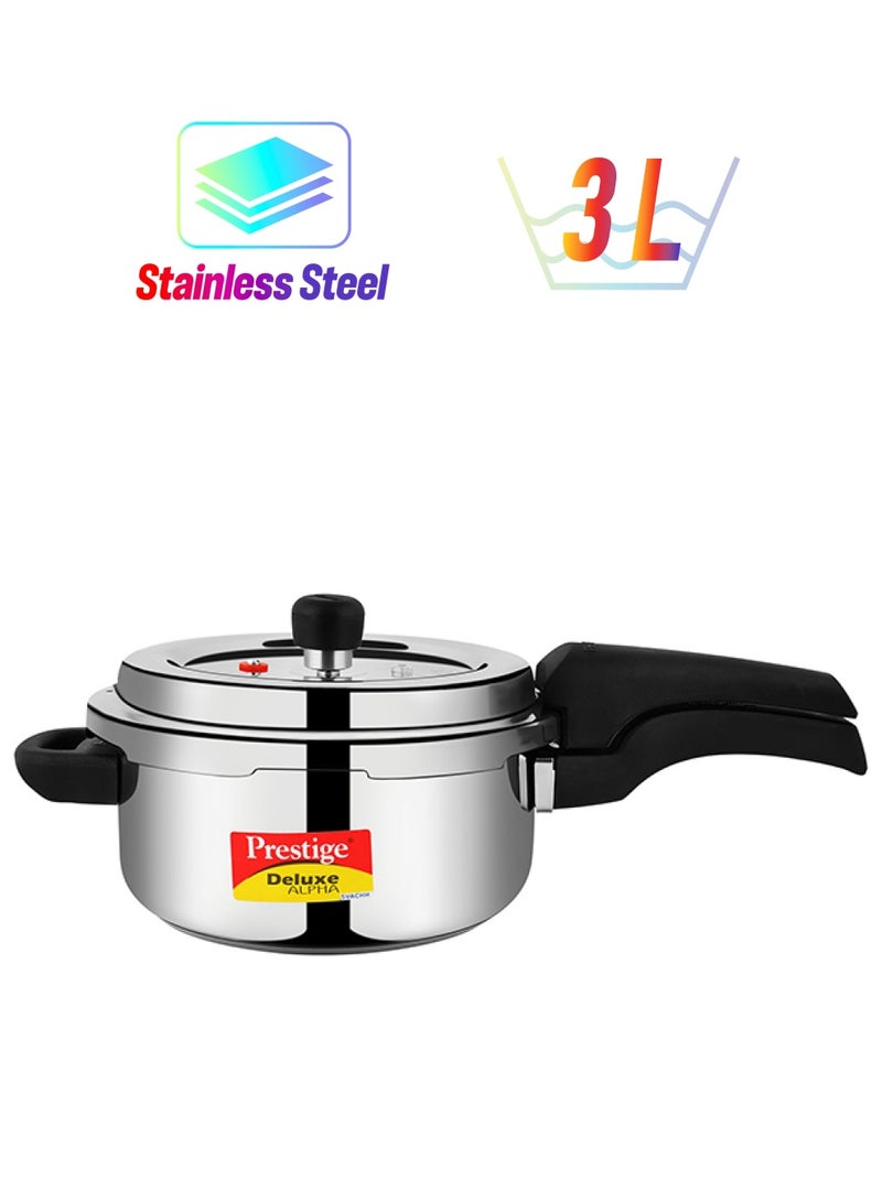 Prestige Svachh Deluxe Alpha Stainless Steel  Pressure Cooker Silver 3Liters - Image 1