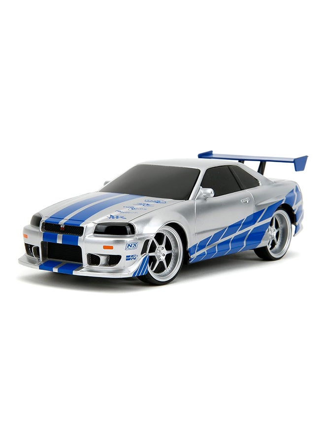 JADA Toys Fast & Furious 2002 Nissan GT-R R34 Remote Control Car RC with 2.4GHz, Toys for Kids and Adults (99371, 1:24, Silver) - Image 3