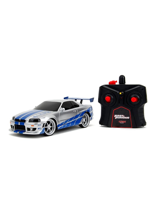 JADA Toys Fast & Furious 2002 Nissan GT-R R34 Remote Control Car RC with 2.4GHz, Toys for Kids and Adults (99371, 1:24, Silver) - Image 2