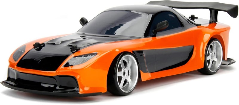 JADA 6-Piece Fast And Furious Remote Control Drift Mazda Car Kit with Opening Doors, Freewheel Vehicle, 1:10 Scale, Orange/Black - Image 3